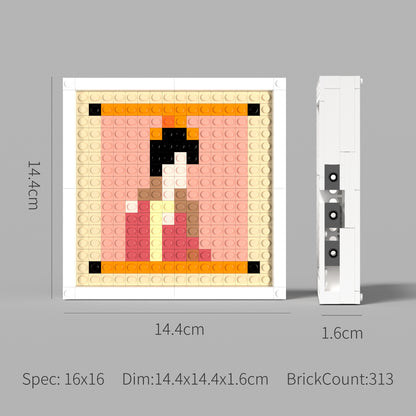 Pixel Art of Lady with Flowers Compatible Lego Set - A Minimalist Recreation of Chinese Painting