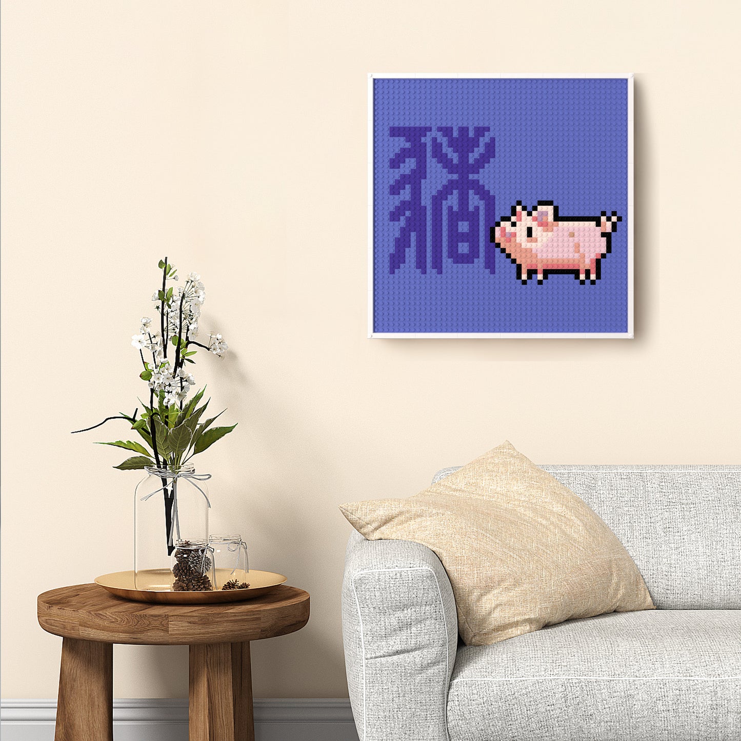 48*48 Dot Handmade Building Brick Pixel Art Chinese Zodiac Pig Compatible with LEGO Customized Chinese Traditional Culture Artwork Best Gift for Friends of Pig