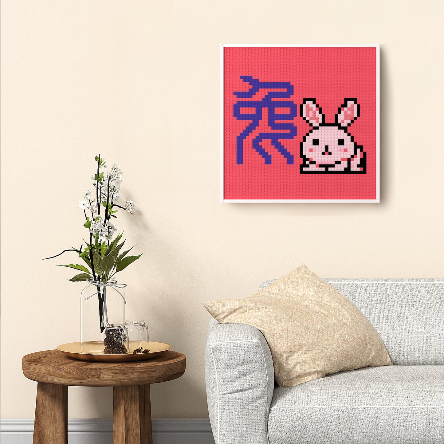 48*48 Dot Handmade Building Brick Pixel Art Chinese Zodiac Rabbit Customized Chinese Traditional Culture Artwork Best Gift for Friends of Rabbit