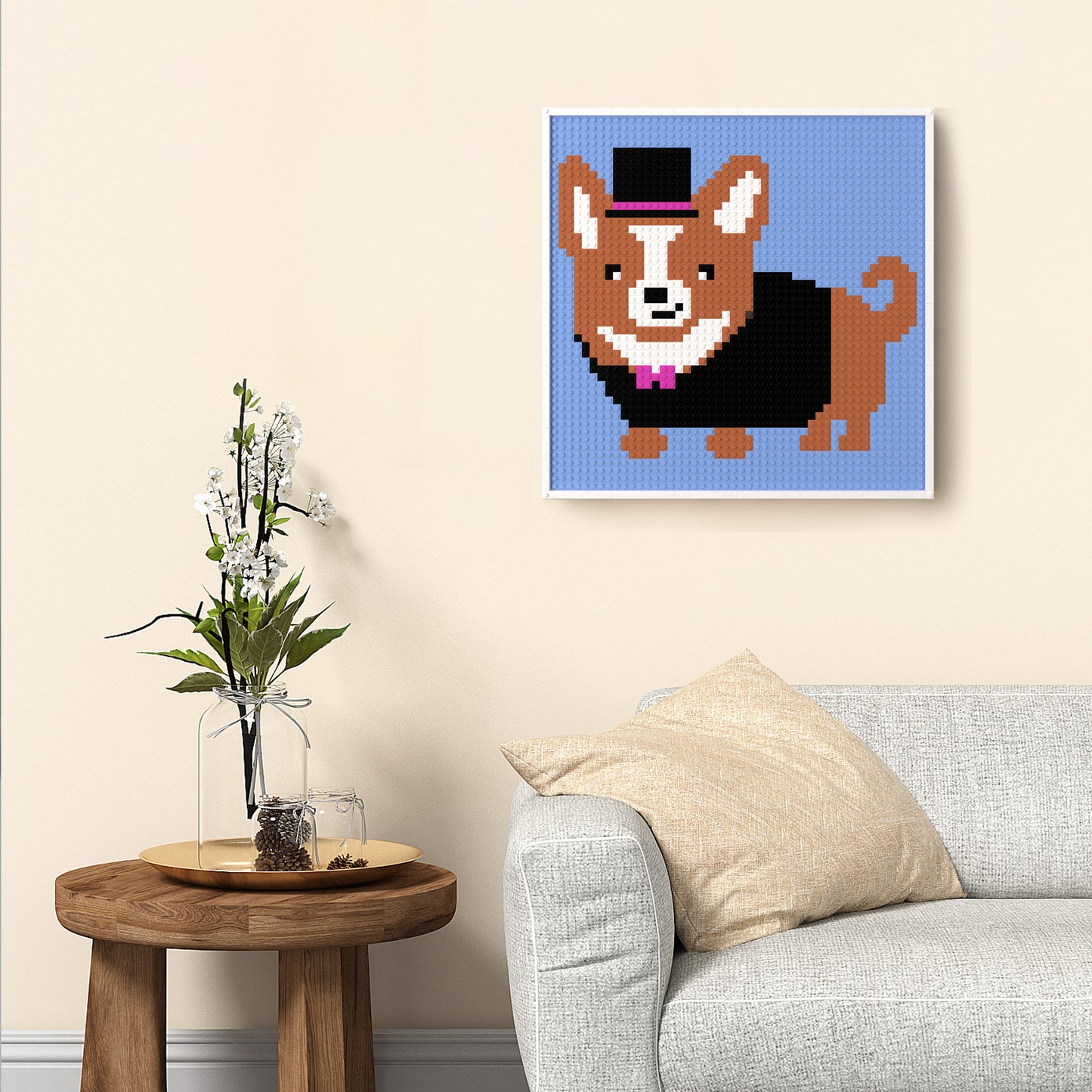 Gentleman Corgi, British Aristocratic Costume Pixel Art, Lego Compatible Building Blocks DIY Jigsaw Puzzle