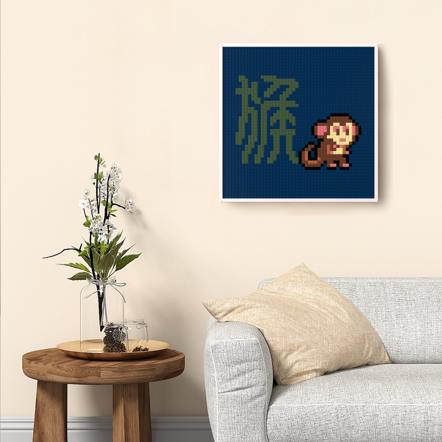 48*48 Dot Handmade Building Brick Pixel Art Chinese Zodiac Monkey Customized Chinese Traditional Culture Artwork Best Gift for Friends of Monkey