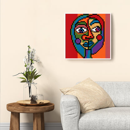 Picasso's Childlike Style Facial Sketch, Modern Art Decorative Pixel Painting, Large Lego Compatible Building Blocks DIY Jigsaw Puzzle