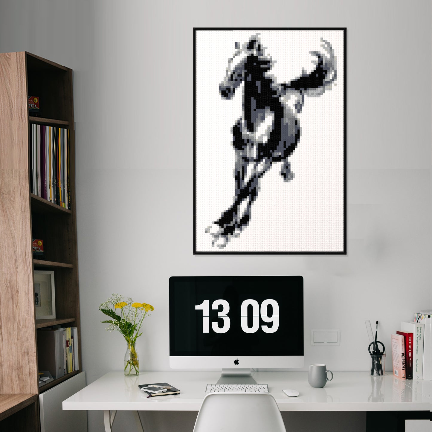 Xu Beihong's Galloping Horse, Chinese Modern Painting Masterpiece Building Block Pixel Painting, 64*96 Dots, 100% Compatible with Lego, Framed