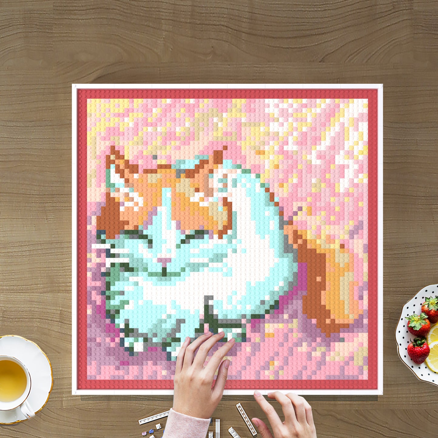 Japanese Anime Style Cat Compatible LEGO Artwork (64*64 dots, Assembled Frame)