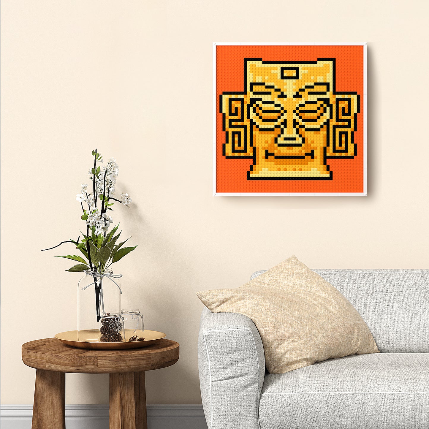 Ancient Golden Mask of Sanxingdui Lego-Compatible Pixel Art Building Blocks DIY Model