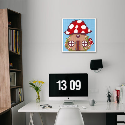 Little Red Mushroom House, Fairy Tale Forest Cartoon Pixel Art, Large Lego Compatible Building Blocks DIY Jigsaw Puzzle