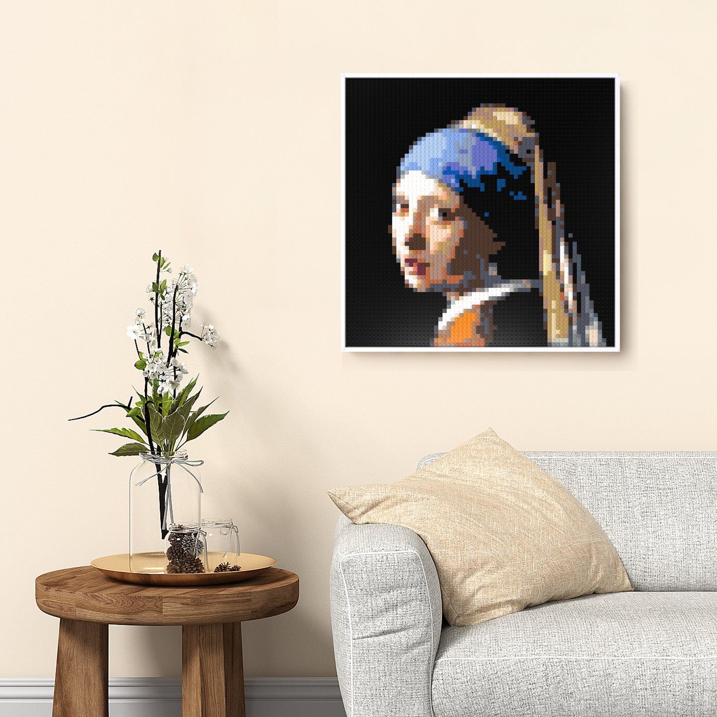 Girl with a Pearl Earring Compatible LEGO Artwork (64*64 dots,Assembled Frame)