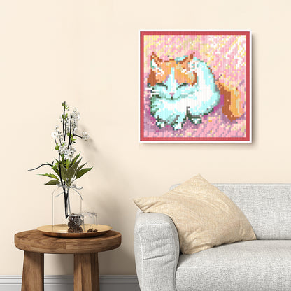 Japanese Anime Style Cat Compatible LEGO Artwork (64*64 dots, Assembled Frame)