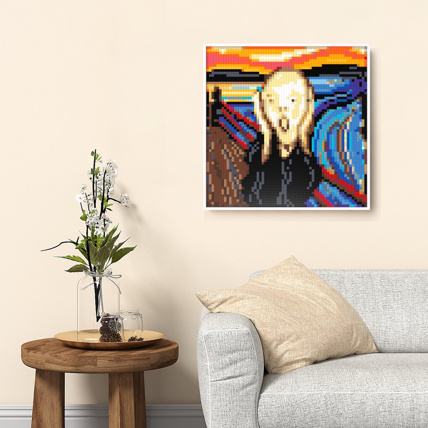 The Scream by Edvard Munch Compatible LEGO Artwork (64*64 dots, Assembled Frame)