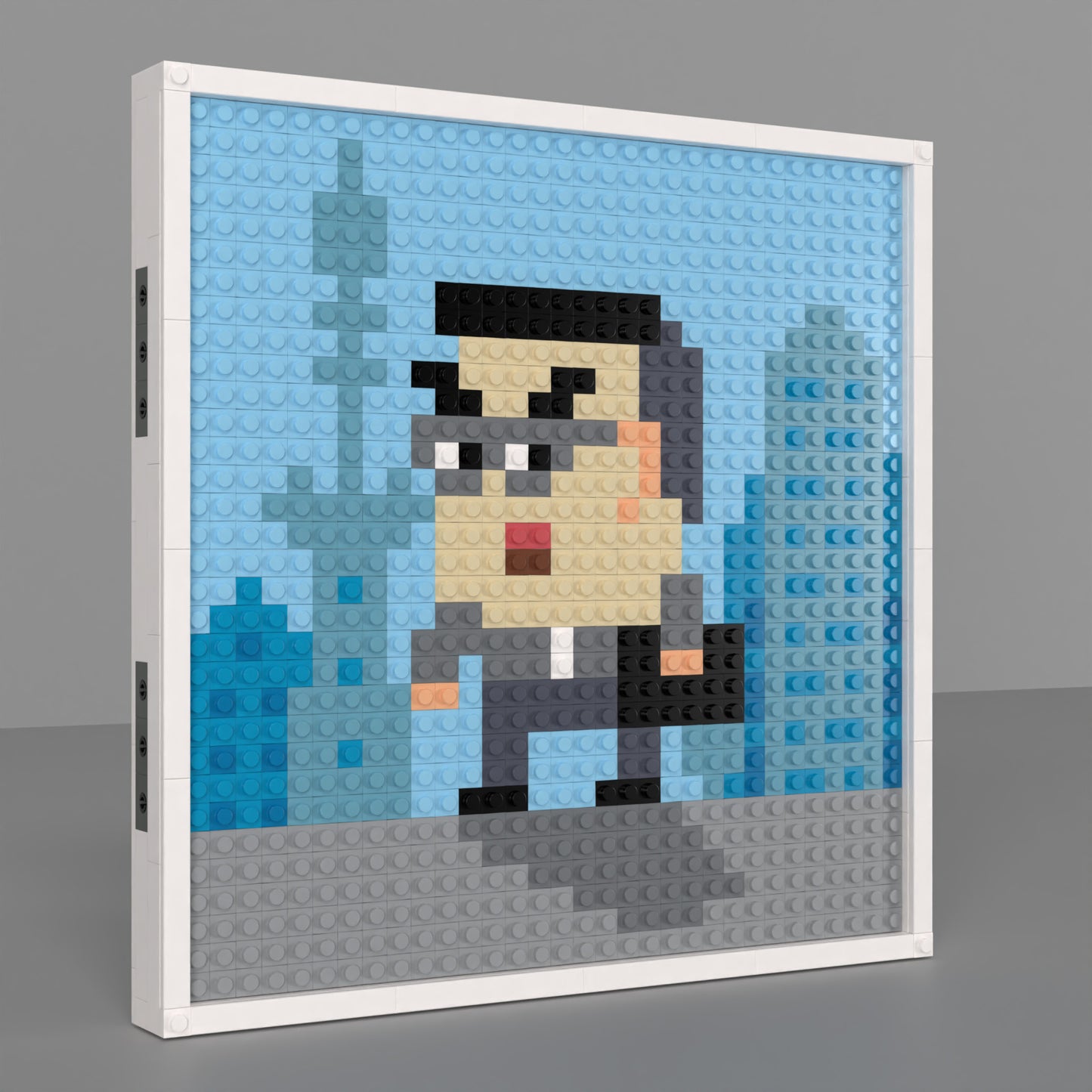 A Pixel Art of A Business Man Walking in The City Made of 32*32 Compatible Lego Bricks