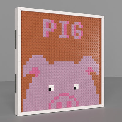 Cartoon Pig Building Brick Pixel Art With PIG Logo - 32*32 Modular Compatible with Lego